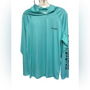 Columbia Men’s Small Aqua Performance Hoodie activewear outdoors fishing